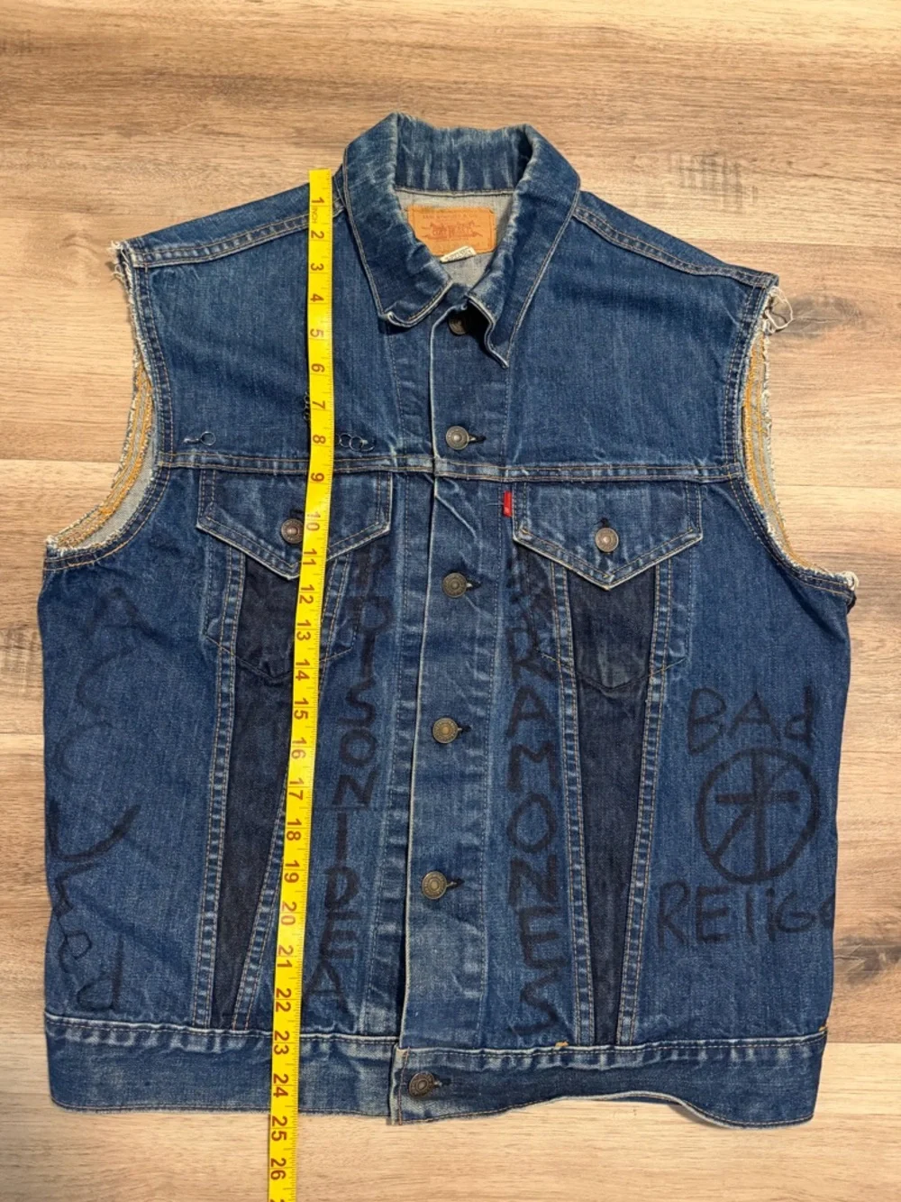 Vintage 1960s 70s Levi’s Type 3 Jacket Biker Punk Cutoff Vest Button 526 Sz 42